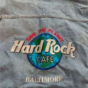 Hard Rock Cafe Blue Denim Jacket with Colorful Embroidery